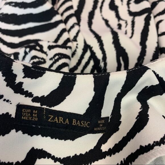 ZARA black White long Sleeve Zebra Print Bodycon cocktail mini Dress Sz M - Picture 9 of 13